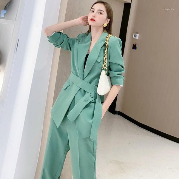

bella philosophy wonder autumn lace up pants suit vintage notched blazer jacket pant 2 pieces office wear suits female sets1, White