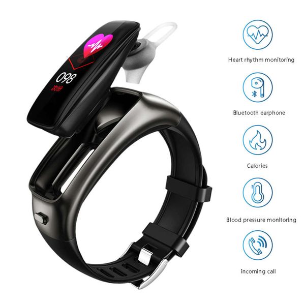 

smart band + bluetooth wirels headset, stereo hifi device, heart rate blood prsure control, waterproof and voice ai