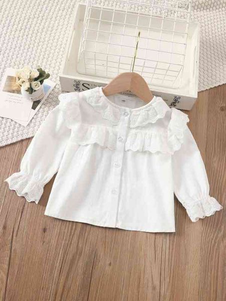 

baby eyelet embroidered ruffle trim flounce sleeve blouse she, Blue