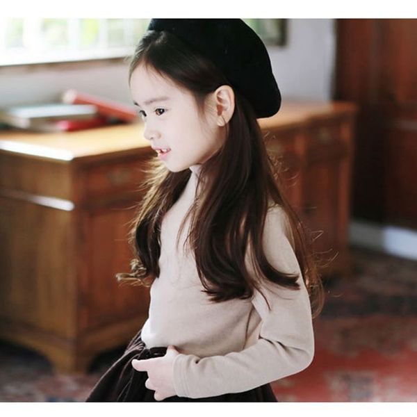 

long sleeve children fall winter turtleneck fleece warm girls t shirt cotton kids clothes 3-13y dq651 y200409, Blue