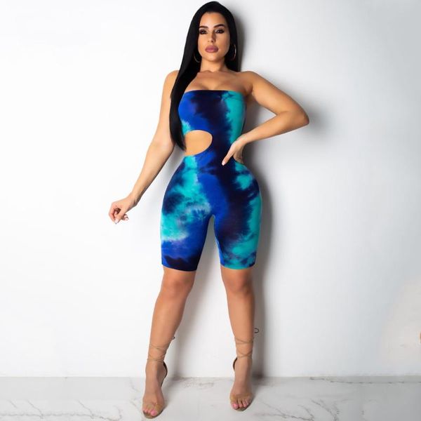 

women tie dying bodycon playsuits strapless off-the-shoulder rompers skinny club party clothes, Black;white