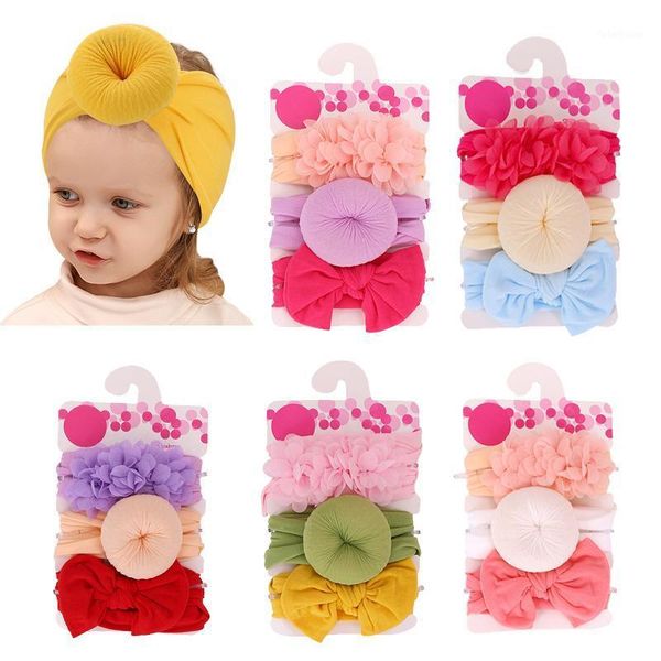 

3pcs/set soft nylon elastic newborn baby headband cute bows knotted flower 0-3 years baby girl hair accessories girls turban1, Slivery;white