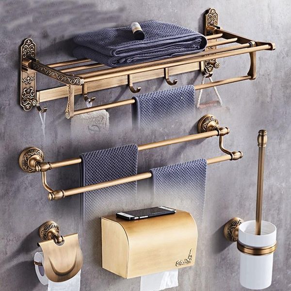 

auswind antique european space aluminum bathroom accessories flowers carving base brush wall mount bathroom hardware set1