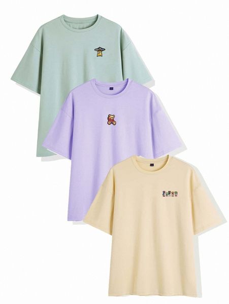 

men 3pcs cartoon graphic drop shoulder tee c5eg#, White;black