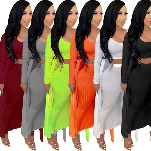 

2020 autumn winter solid three pieces sets long sleeves long cardigan and and pants party sets real image, Gray