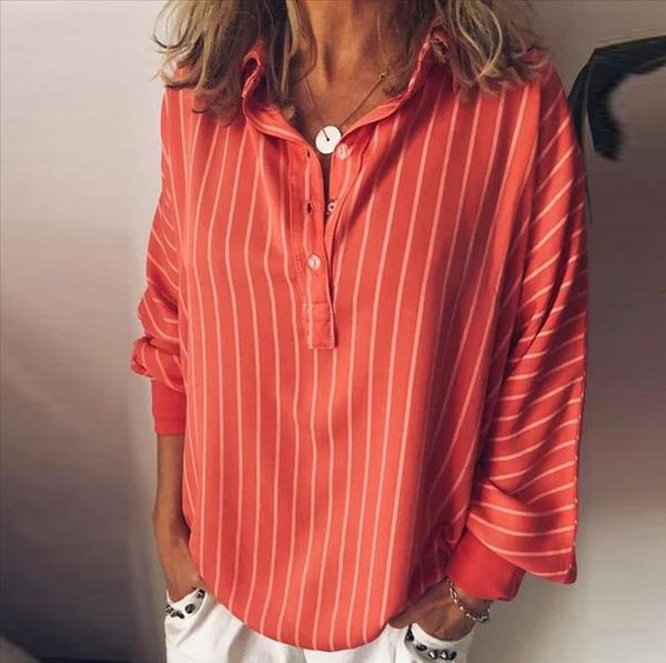 

blusas mujer 2021 long sleeve blouse woman fashion 2021 casual striped button turn down collar office shirt female plus size, White