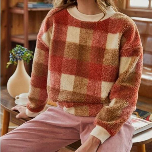 

autumn / winter 2020 women's new plaid teddy sweater, Black
