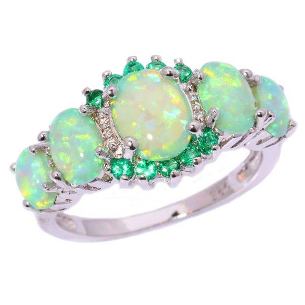 

925 silver green fire white opal and jade ring lady jewelery silver diamond wedding ring 6-10 2 colors optional, Golden;silver