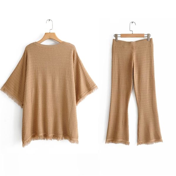 

autumn camel color knitted sweater women za style o neck half sleeve tassels rough edge stylish casual loose femme y200720, White;black