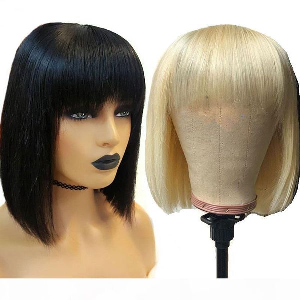 

613 straight blonde bob lace front wigs brazilian short pixie cut lace front human hair wigs with bangs for black women remy