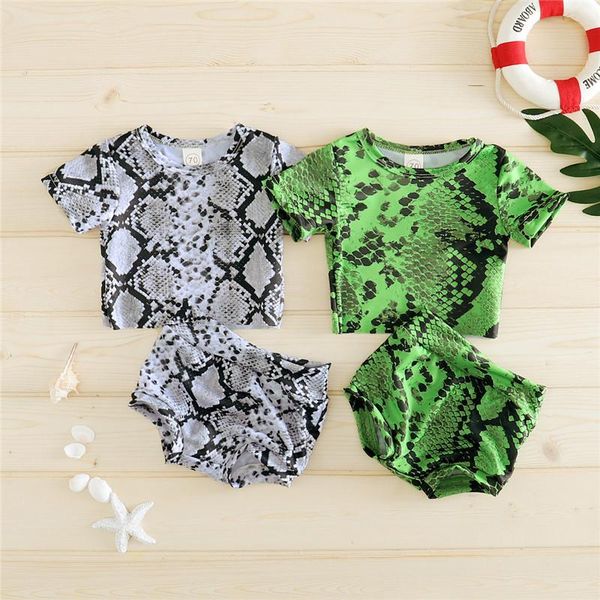 

clothing sets 0-24m baby girls clothes summer born toddler kids snake print short sleeve t-shirts +shorts pants casual tracksuits, White
