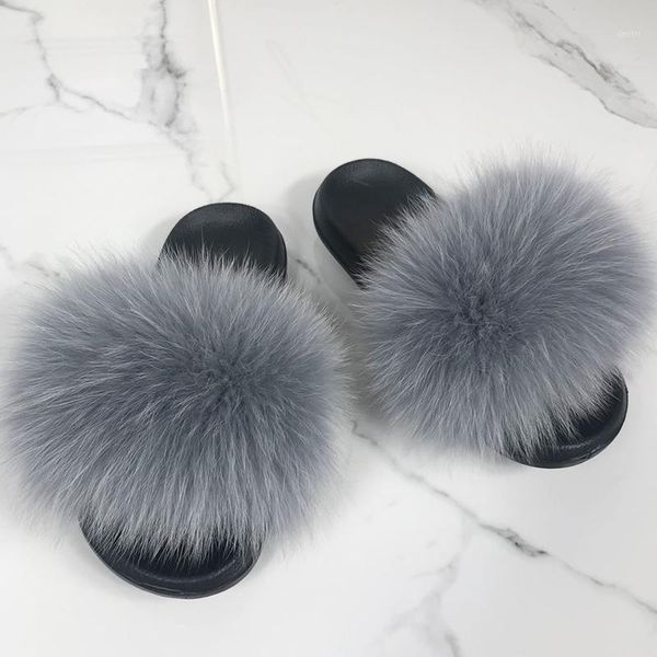 

2020 new summer fashion women slippers fur slides real fur slippers indoor essential flip flops1, Black
