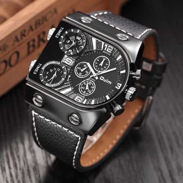 

oulm men's watches mens quartz casual leather strap wristwatch sports man multi-time zone military male watch clock relogios, Silver