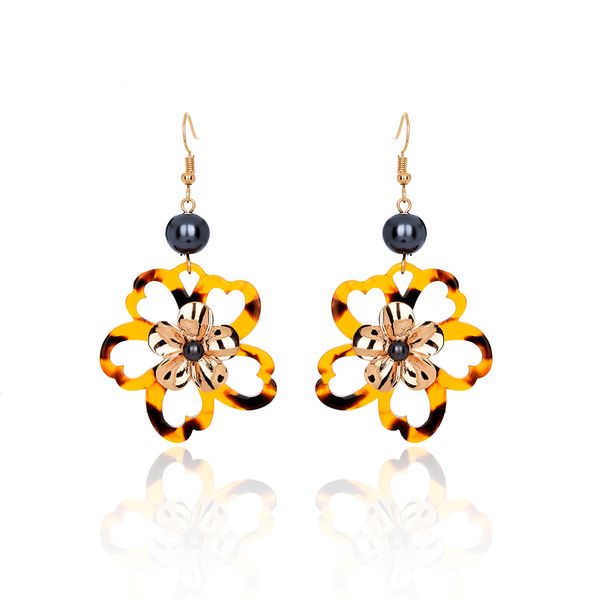

earrings of holiday simple earrings acrylic yellow pearl flower vintage hawaiian earrings jewelry for women gift, Silver