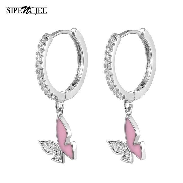 

new fashion cubic zircon pink butterfly earrings butterfly hoop earrings for woemn wedding jewelry, Golden;silver