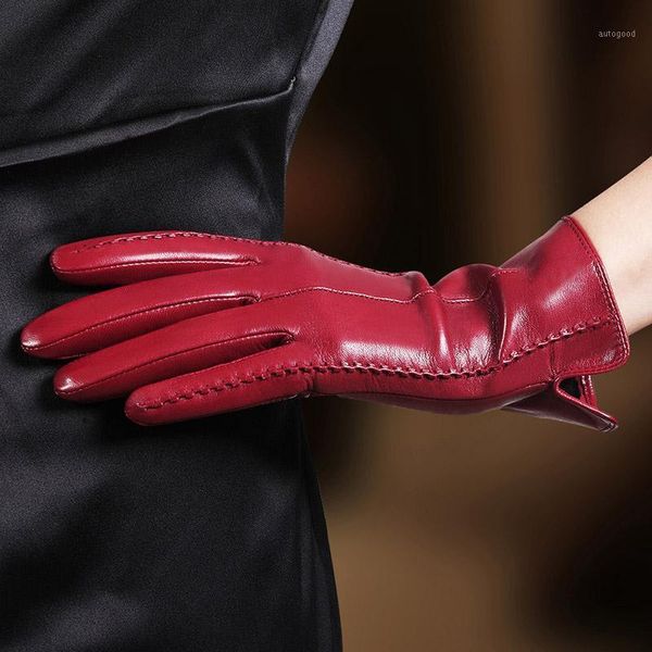 

five fingers gloves women genuine lambskin leather autumn and thermal trendy female glove touch screen l085nc2-51, Blue;gray