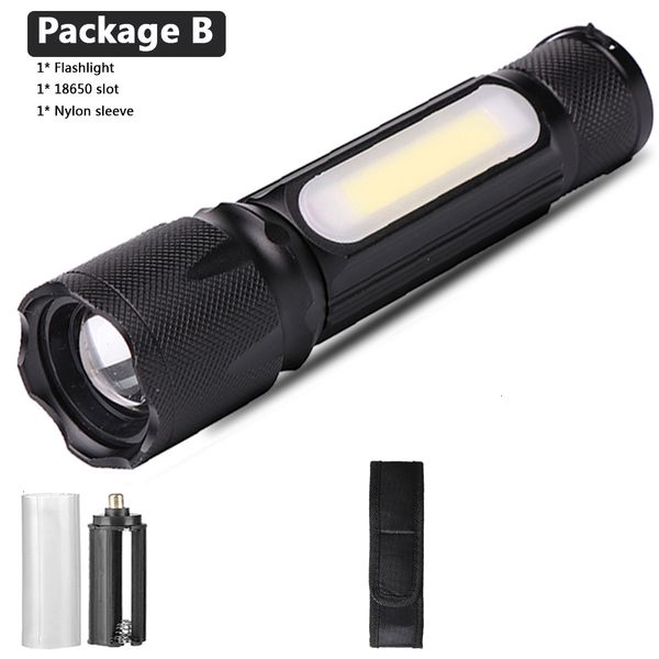 

outdoor led xm-l t6 & cob zoomabe 4 aluminum torch 18650 or aaa battery sealed portable lamp 2 nj88z