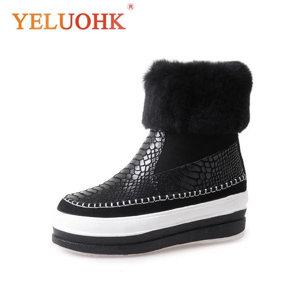 

boots natural suede snow for women winter heel 5 cm ankle quality, Black