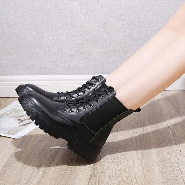 

breathable ladies ankle boots british style naked boots round toe winter shoes women flat fashion, Black