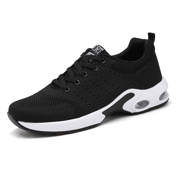 

air cushion damping flying weave breathable men's sneakers mesh anti-skid summer comfortable fashion casual solid shoes c1212, Black;white