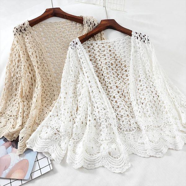 

hollow out women blouse and shirts solid loose knitted cardigan office lady shirts outwear coat, White