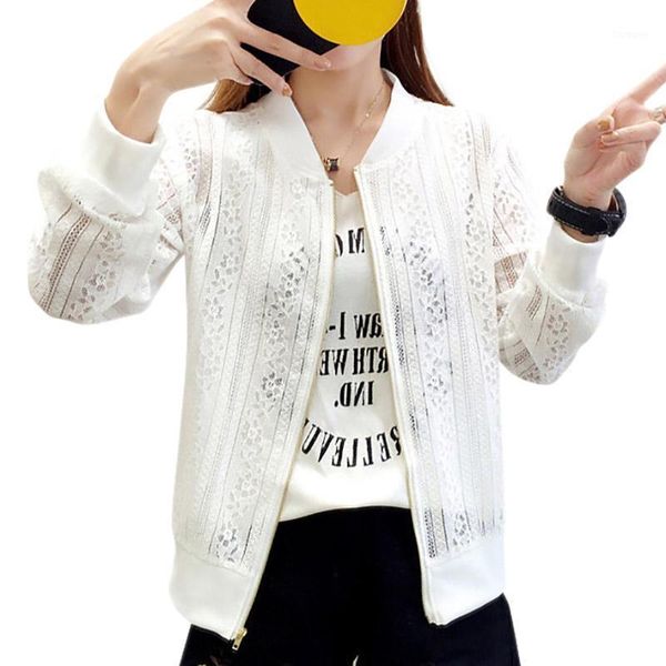 

fashion trend autumn loose round neck long-sleeved women's zipper coat simple casual solid color hollow out sunscreen jacket1, Black;brown