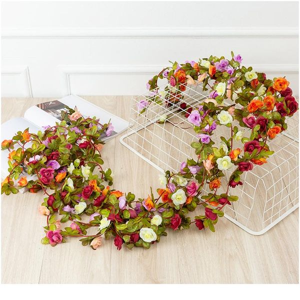 

1pc 2.2m 45 head artificial rose vine hanging flowers for wall decoration plants leaves garland romc wedding home de jlltmg