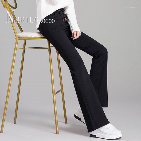 

pure color women flare pants elastic do exercise slim female trousers1, Black;white