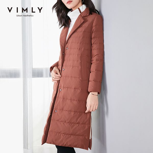 

vimly women thicken down jacket winter vintage solid single breasted lapel letter print pockets casual female overcoat 5135k 201019, Black