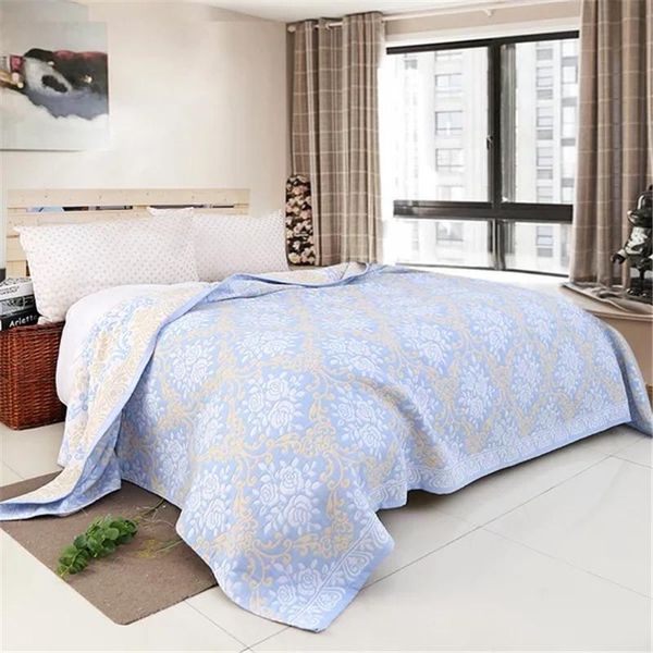 

6 layers cotton gauze blanket 100% cotton yarn dyed jacquard color 90x98 inches blanket 2 kg 1 pieces small wholeasle