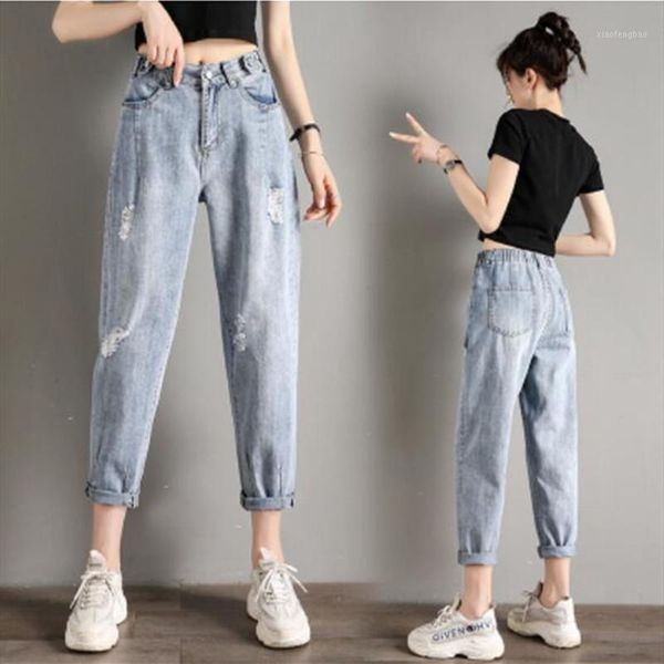 

woman jeans high waist ripped jeans 2020 spring summer for clothes wide leg denim clothing blue streetwear fashion vintage pants1