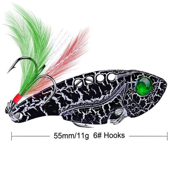 

1pcs metal vib 11g/5.5cm fishing lure vibration spoon hard baits with feather crankbait wobbler swimbait cicada vi qyleyd