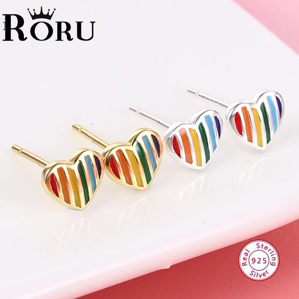 

stud s925 sterling silver earring colorful heart-shaped earrings women's little love delicate and lovely, Golden;silver