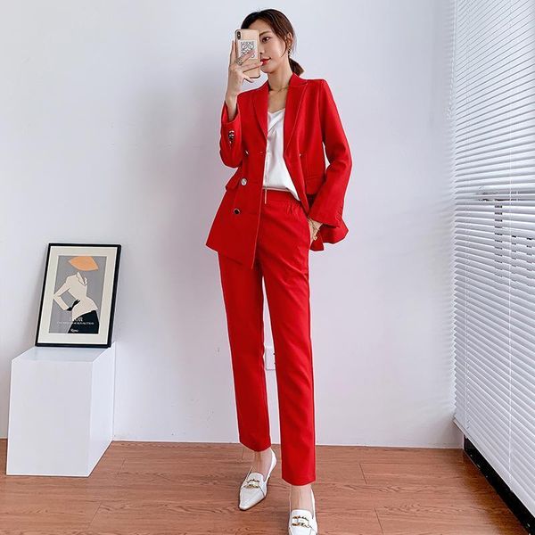 

plus size suit suit autumn and winter new professional pants 2-piece female elegant work clothes1, White