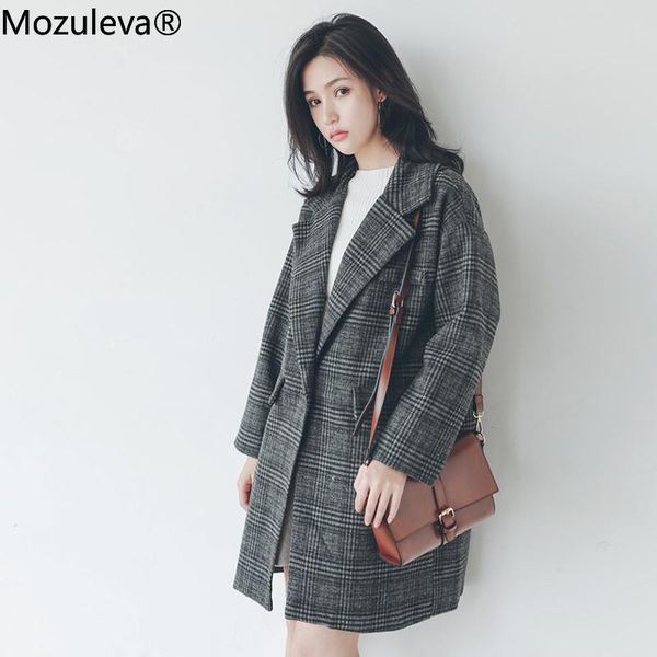 

mozuleva 2020 autumn winter korean plaid women work blazer jacket casual single-button suit jacket female elegant woolen coat, Black
