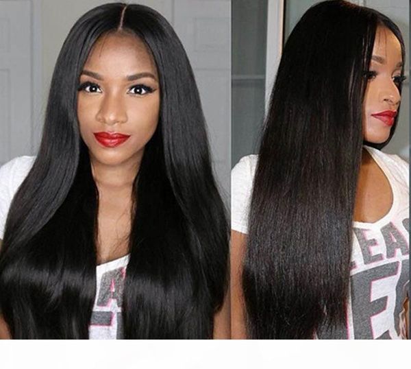 

8a 100% virgin unprocessed human hair lace wigs for black women lace front wigs middle part silky straight natural color straight glueless, Black;brown