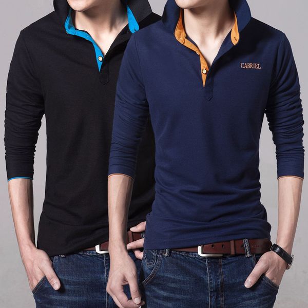 

youth long sleeve t-shirt men's lapel slim solid color polo shirt men, White;black