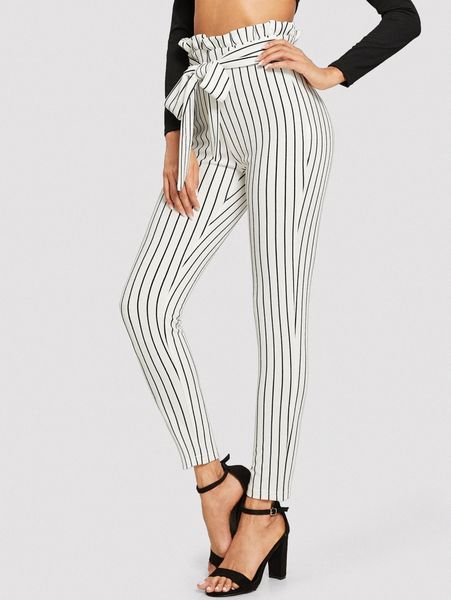 

paperbag tie waist striped pants j1ll#, Black;white
