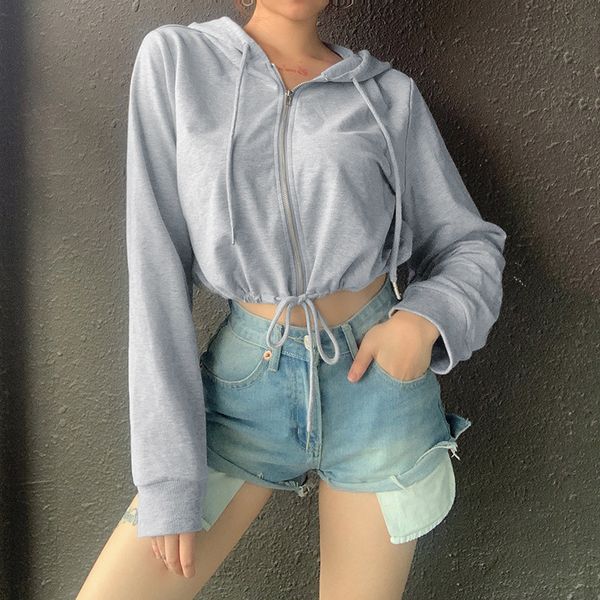 

crophooded zipper hoodies laced solid casual female new hop sweatshirt fashion wear street 2020 hip autumn women sweatshirts qhkwm
