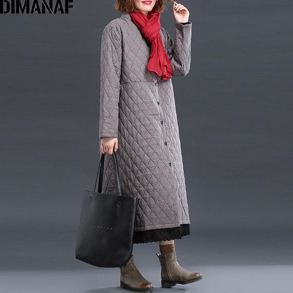

dimanaf winter autumn plus size women parkas coat cotton clothing vintage lady outwear thick warm female loose jackets overcoat, Black