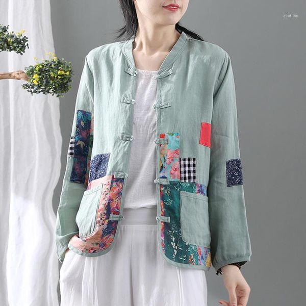 

women's jackets retro literary cotton and linen cardigan female shirt chinese style loose clothing patch cloth buckle jacket k5361, Black;brown