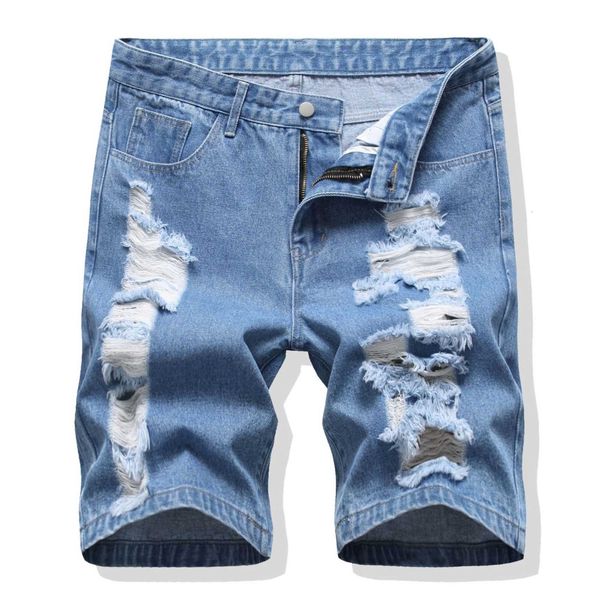 

2020 new denim capris style wear out pants men's jeans fashion, Blue