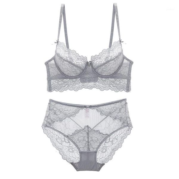 

2020 new summer style full lace floral ultrathin women lingerie transparent push up underwear panties 4 breasted bra sets1, Red;black