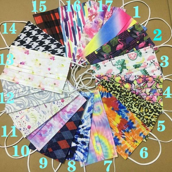 

us stock 36 styles mask fashion printing designer face mask luxury fashion 3 layer christmas halloween non-woven disposable mask