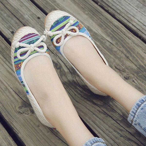 

2019 new national style single shoes flat espadriiles cloth shoes embroidered bow women's shoes literary chinese clothing #7814