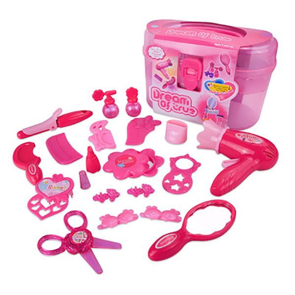 Novas crianças fingem jogar brincar garoto maquiagem brinquedos conjunto de maquiagem simulação de cabelo brinquedo plástico para meninas vestir caixa de viagem cosmética lj201009