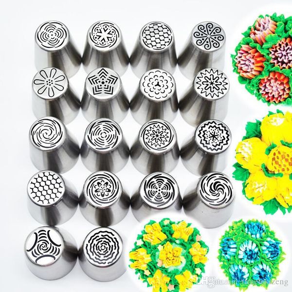 

19pcs/set russian nozzles icing piping tips stainless steel pastry embossed nozzles diy fondant cupcake cake decoration tools