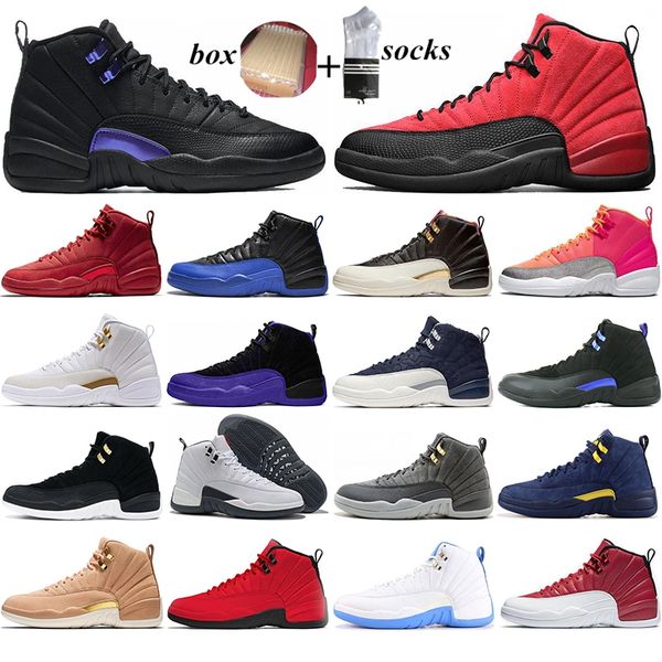 

with box jumpman 12 12s men basketball shoes winterized wntr dark concord black nylon unc dark grey mens trainers sports sneakers 40-47