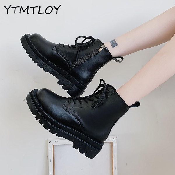 

black thick bottom british wind boots female 2020 autumn and winter new students version of the wild short boots cross-tied zip