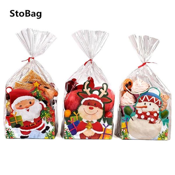 

stobag 10pcs/lot 12*7*5.7cm christmas handmade biscuit cookies santa claus box celebrate event child favor party gift packaging